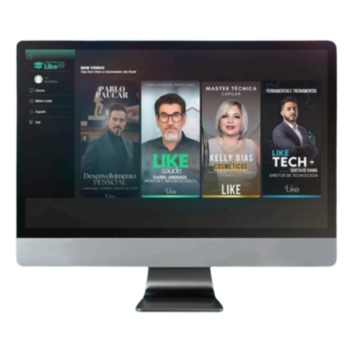 Computador com uma imagem da Unilike, com alguns dos cursos disponíveis aparecendo