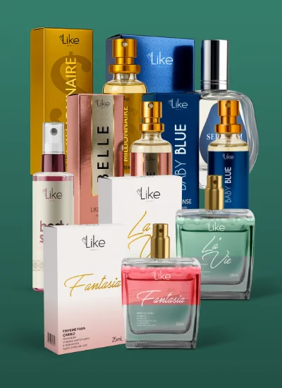 Imagem com vários perfumes da Like Brasil